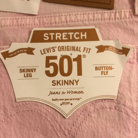 Levi 501’s! Light Pink Skinny Stretch Original Fit Jeans NWT! - Picture 13 of 16